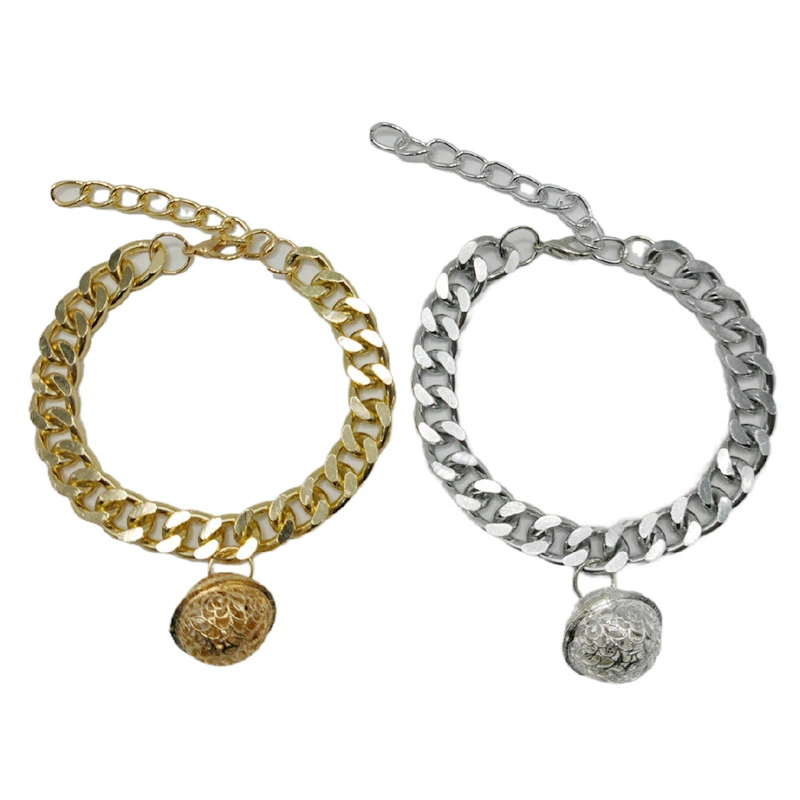 Кросс-границы с колокольчиком для маленьких и средних домашних животных кошачье ожерелье металлический ошейник Тедди Закон о собаках хип-хоп большой золотой цепи