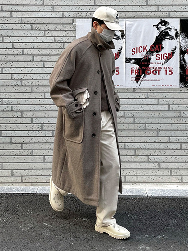 MYQ premium lapel H-shaped woolen coat men's winter thick mid-long coat Korean loose woolen windbreaker