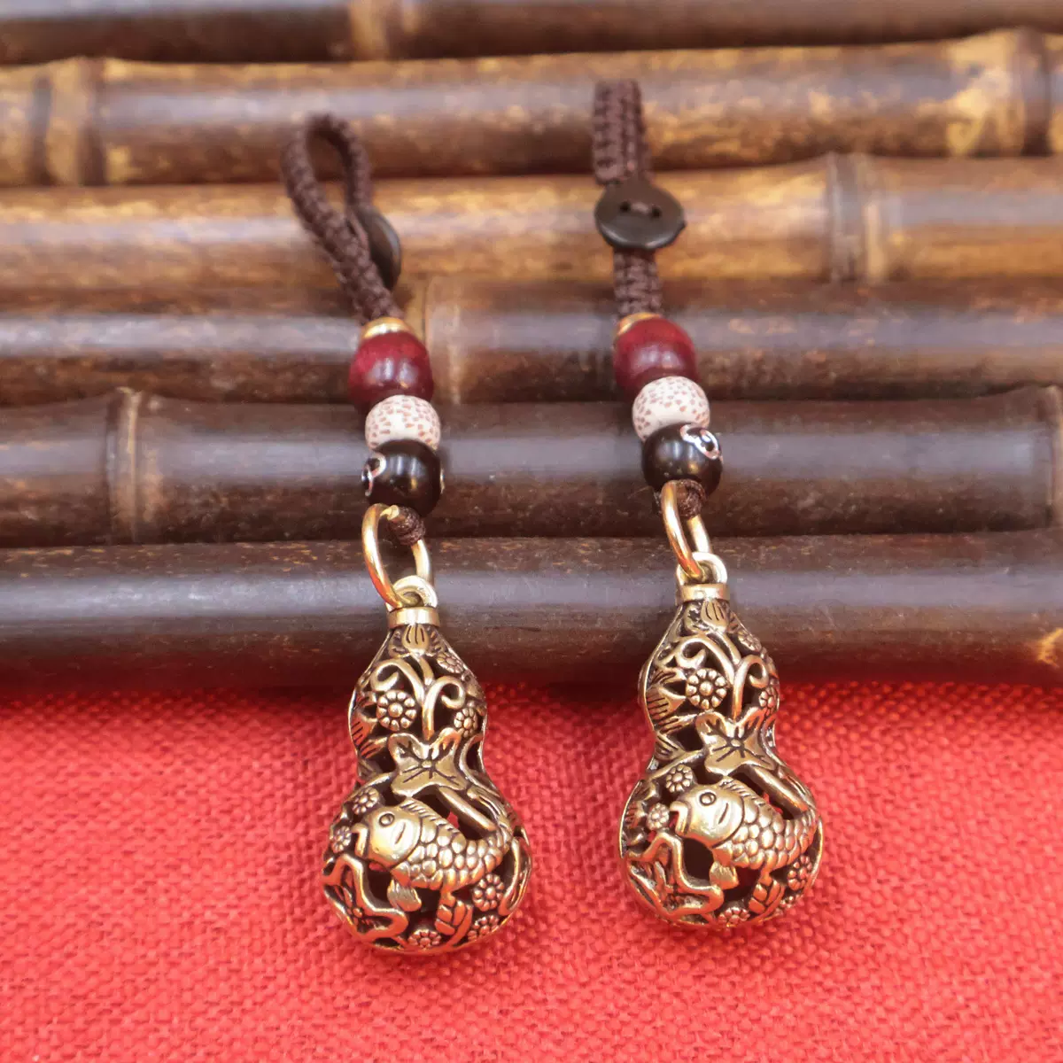 黄铜镂空双鱼葫芦钥匙扣年年有鱼复古鱼纹男女礼品挂饰吊坠挂件