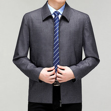 批发羊毛夹克男士秋季新款翻领拉链款外套中老年人爸爸装休闲上衣