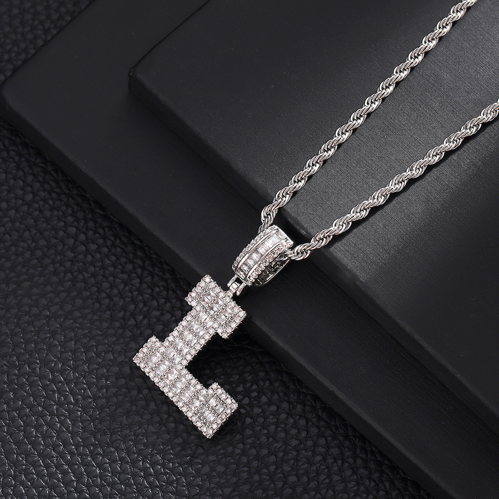 Hip-Hop Vintage Style Letter 304 Stainless Steel Copper Men's Pendant Necklace J 20Inch Hemp Flowers Chain Silver display picture 14