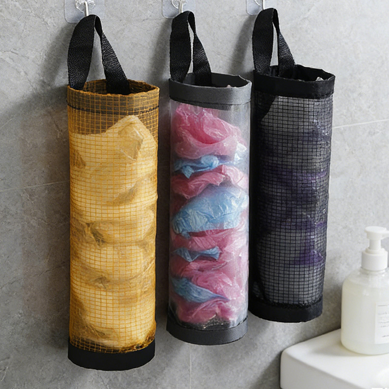 Kitchen Garbage Bag Storage Hanging Bag Wall-Mounted Removable Convenient Round Plastic Bag Collector Organizing Storage Bag