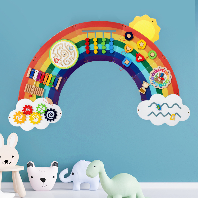 Arco iris de madera nubes juego de pared laberinto forma tablero de operación decoración de pared infantil juguetes de educación temprana