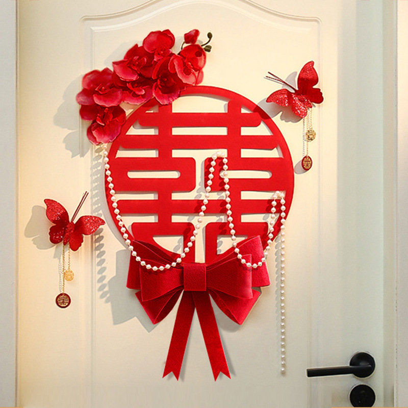 Suministros DE BODA linterna roja decoración de la habitación de boda Xi carácter Garland nueva casa decoración de la boda estilo chino colgante de pared