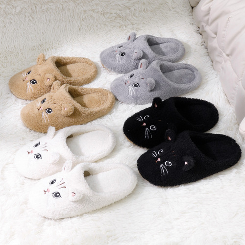 Cross-border kittens' cotton slippers for couples, cute cartoon home use, thick warm plush soft sole postpartum shoes