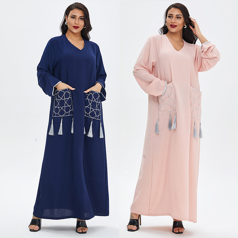 Cross-border Plus-size Women's Abaya Dresses, Middle Eastern Dubai Robes, Home Sleepwear Long Dresses_ecoleips.com