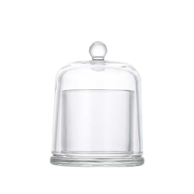 Taza de vela de vidrio con cubierta de campana de oro al por mayor con cubierta Taza de vela de aromaterapia de piedra de cristal Taza de vela vacía de piedra de incienso expandida Contenedor de vela