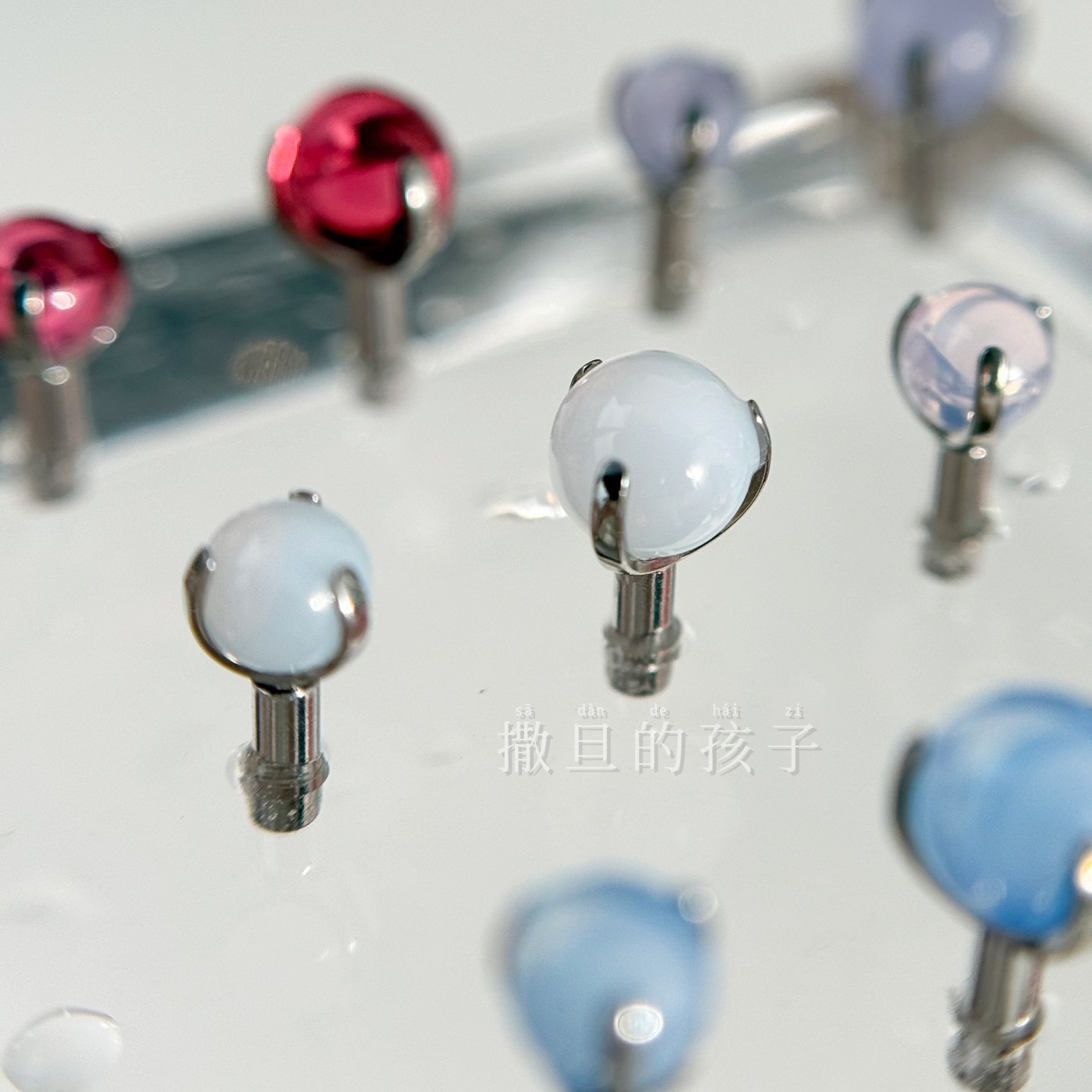 F136 Titanium Alloy Morandi Opal Tongue Barbell Internally Threaded 5mm Drinkable Tongue Piercing Jewelry detail image 10