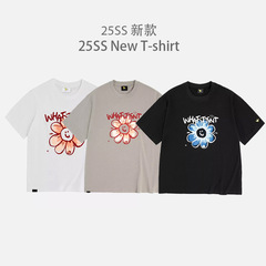 25ss Xiaofeiren トレンドブランド春夏新作刺繍プリント男女兼用ラウンドネックルーズ半袖カップル t 外国貿易