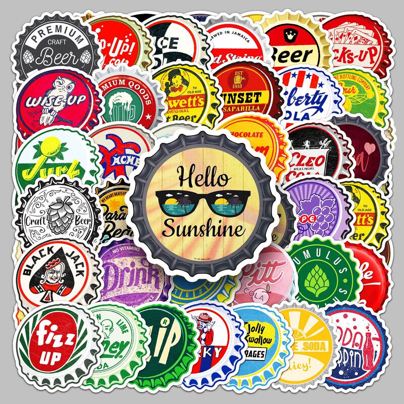 50 bottle cap stickers cartoon color creative graffiti waterproof decorative hand books goo card stationery stickers wholesale