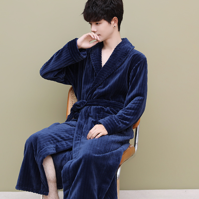 남성 나이트가운 산호 플리스 재킷 두꺼운 플러시 롱 가을과 겨울 목욕 한국 플란넬 가정복 제조업체 도매