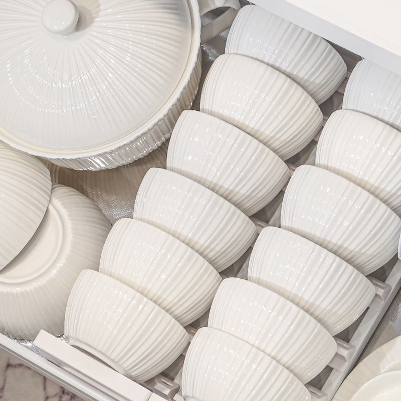Jingdezhen Light Luxury Style Bowls, Plates, Chopsticks, Tableware, Household High-White Porcelain Bowl and Plate Set, High-End Plates, Bowls, Kitchenware Wholesale