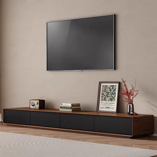 Customized Simple Modern Walnut-Colored Tv Cabinet Foshan Floor-Standing Solid Wood Tv Cabinet Coffee Table Combination for Small Households Cross-Border
