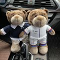新款宝马BMW赛车熊背包宝马熊玩具 白色bava小熊汽车4S店公仔礼品