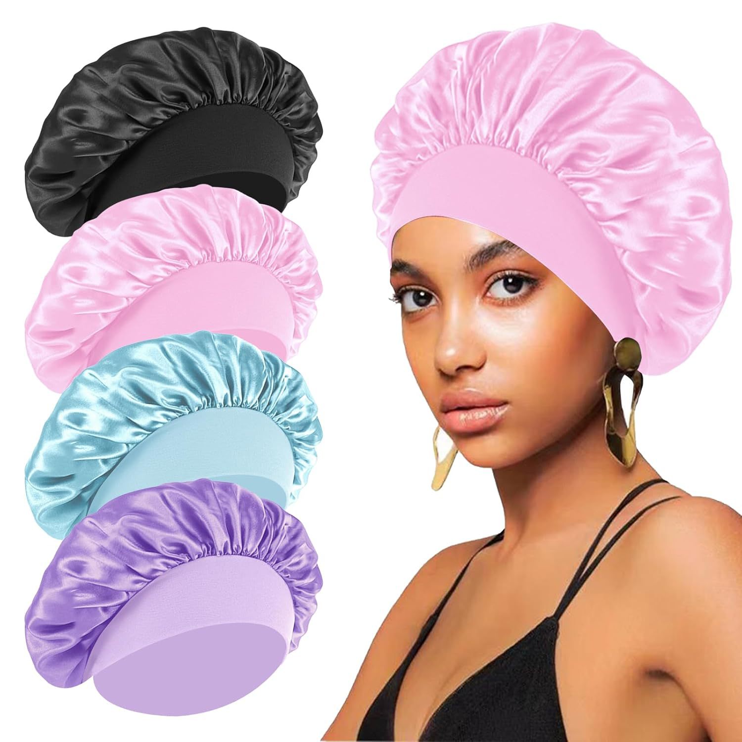 Sombrero de cuidado del cabello de alta elasticidad transfronterizo, gorro de confinamiento, turbante, gorro de belleza, gorro de ducha, cuidado de las mujeres, gorro de dormir de color de alta gama