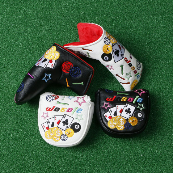 New golf putter cap cover club protection cover smiley face pattern head cover semicircle straight bar magnet closure