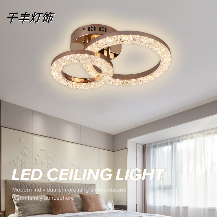 Acrílico simple anillo LED lámpara de sala de estar dormitorio lámpara de comedor moderno lujoso burbuja de oro cromo lámpara de techo