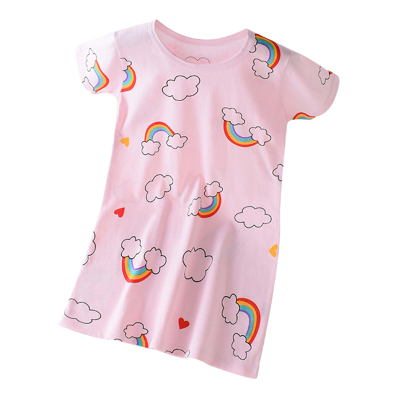 Camisón de los niños de verano de algodón delgado de manga corta pijamas de los bebés de los niños ropa de casa de media manga camiseta vestido de princesa