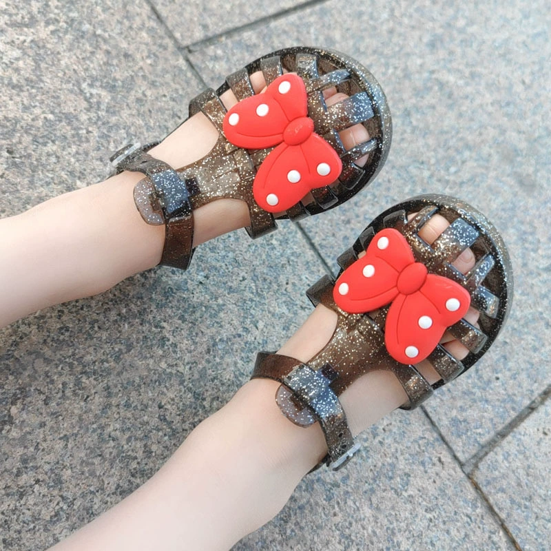 Girls' PVC Bow Sandals, European Style, Lightweight Beach Slippers, Sizes 24–34