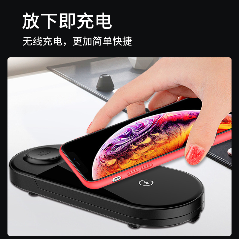 厂家新款私模QI无线充  三合一桌面可折叠手机支架手机无线充电器