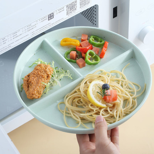 Wheat straw plastic compartment plate household fat-reducing dinner plate children's tableware three-compartment anti-fall separated healthy food plate