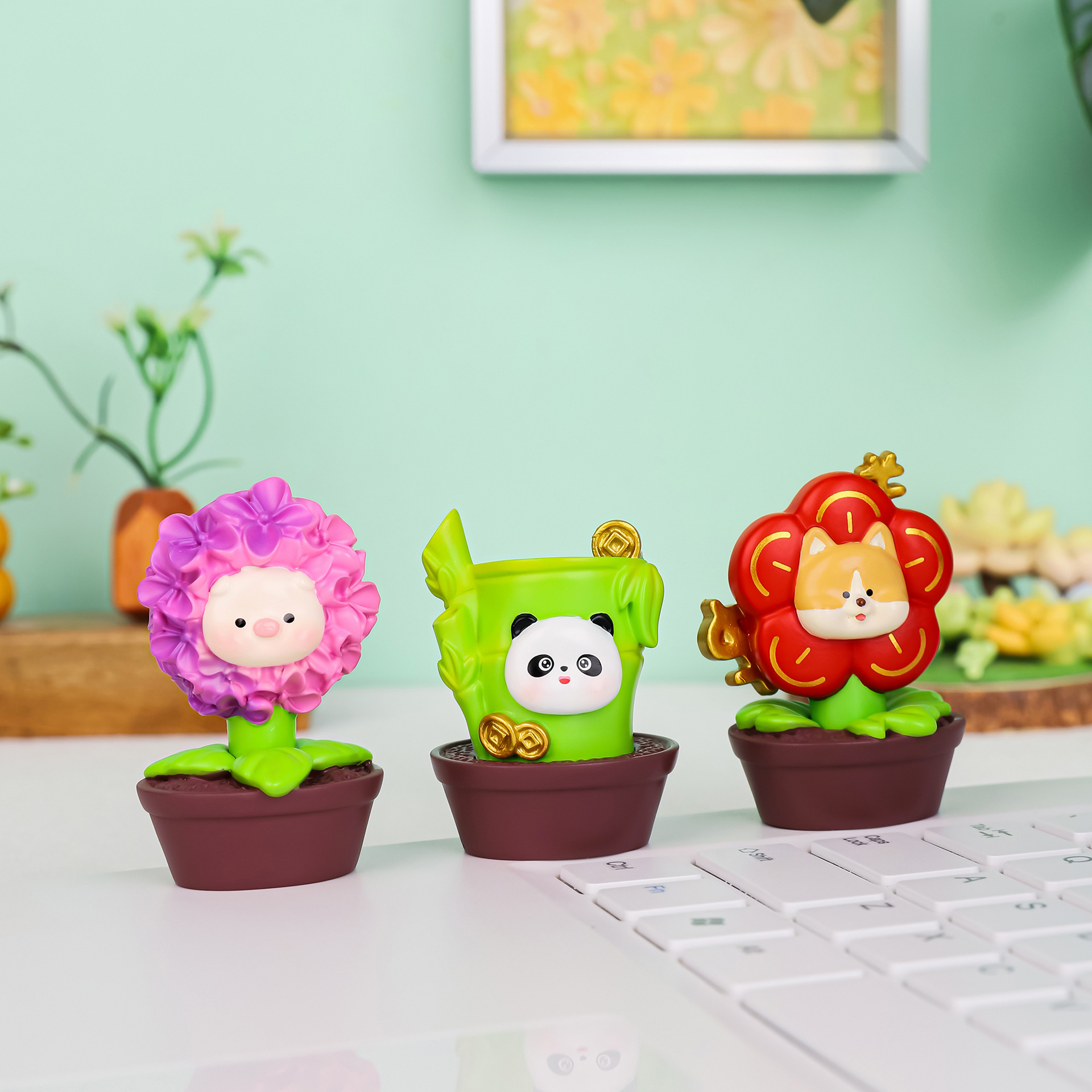 포춘 터지는 화분 크리에이티브 인터넷 셀러브리티 시뮬레이션 작은 화분 포춘 트리 수지 장식품 데스크탑 장식 소녀 선물