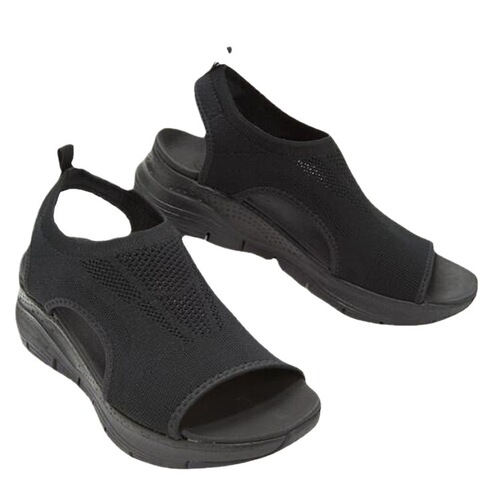 Women's Large Size Thick Sole Fish Mouth Lattice Knitted Breathable Lightweight Soft Sole Elastic Woven Comfortable Sandals