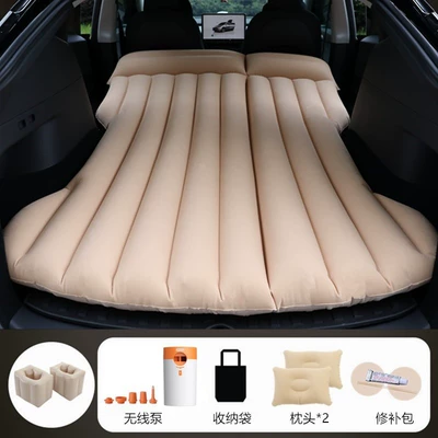 Vehicle-mounted inflatable bed Travel Mattress Rear Seat Air - beige-tesla-model-y-with-round-white-and-orange-pump-a-pair-of-square-piers