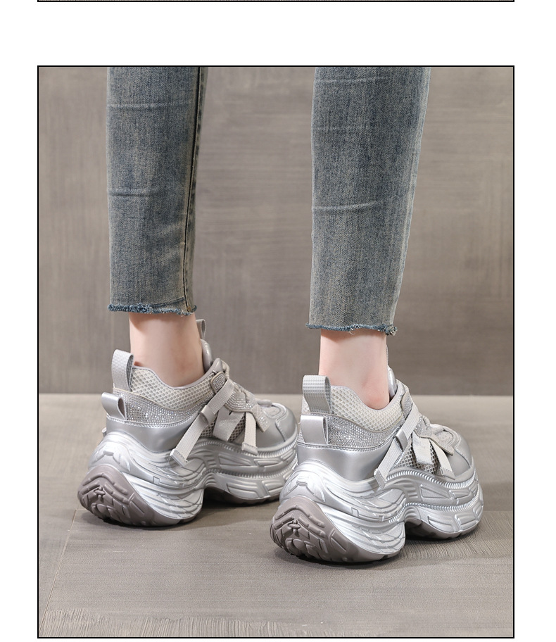 Giày sneaker nữ đế dày rhinestone lưới thoáng khí — Màu be chi tiết 16