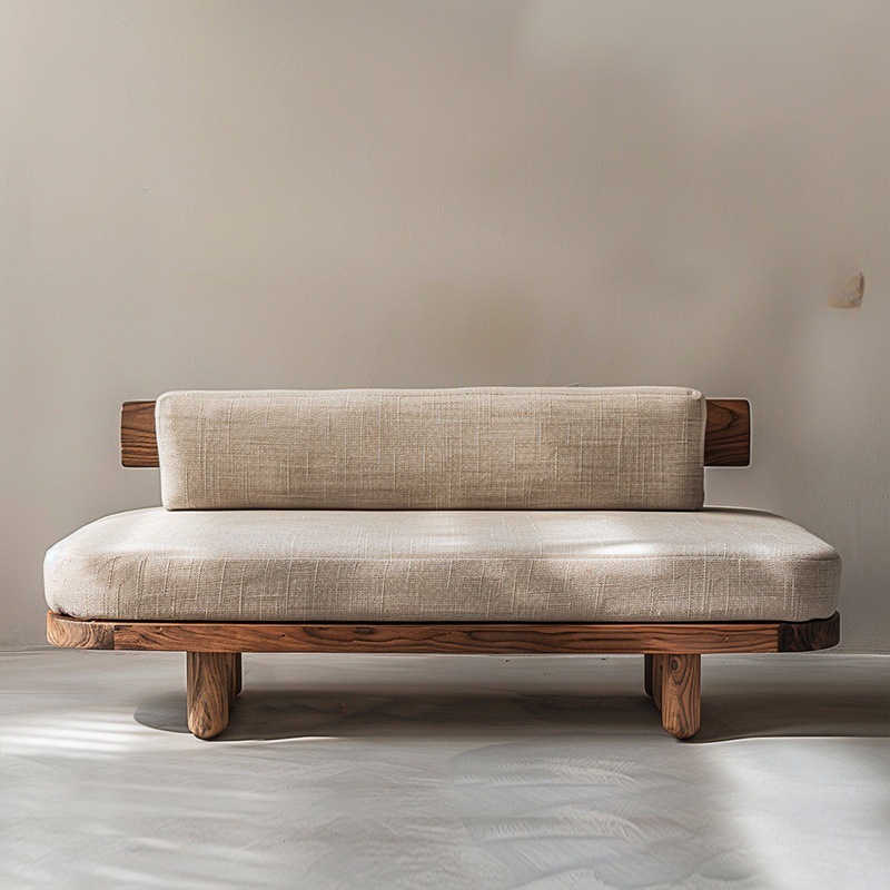 Retro Wabi-Sabi Style Solid Wood Sofa B&B Living Room Modern Simple Log Sofa Removable and Washable Double or Three People