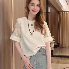 新中国式軽国風半袖tシャツ女性夏2025新型デザイン感小衆刺繍底付き上着