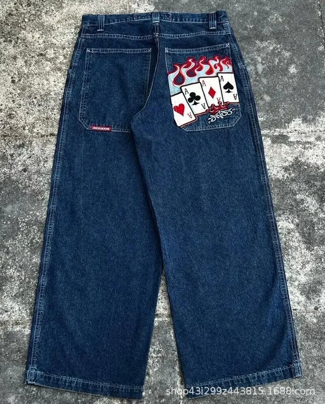 跨境电商JNCO Y2K宽松牛仔裤男士复古刺绣嘻哈街头原宿男士阔腿裤|undefined