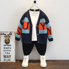 兒童開衫毛衣男童春裝外套2024新款男孩針織上衣寶寶春秋潮酷衣服