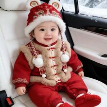 宝宝连体衣拜年衣服婴儿喜庆新年冬季男女哈衣过年周岁加厚礼服