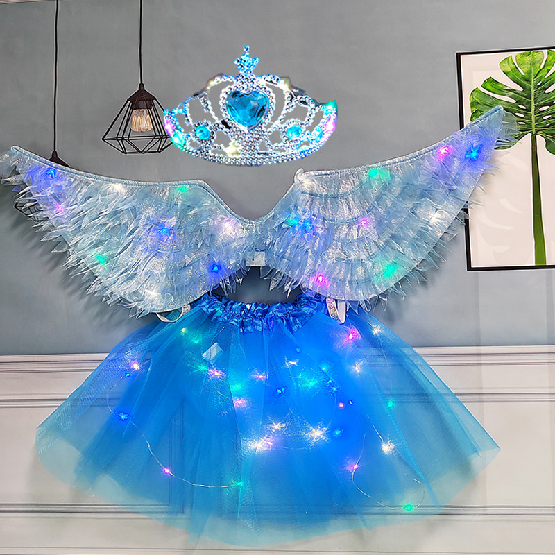 Azul Neón Fairy Tela Ala Luz Falda Luz Corona