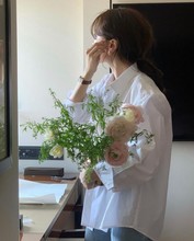 韩版ins风白色衬衫女翻领时尚洋气甜美宽松长袖衬衣慵懒外搭上衣