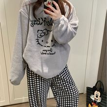 新款米粒绒睡衣女秋冬季甜美卡通KT猫少女舒适家居服套装可外穿