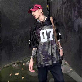 07号复古球衣宽松短袖T恤男2025夏季新款高街美式半袖运动上衣潮