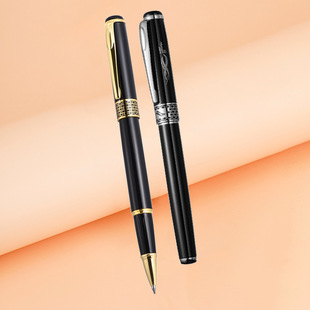 Paint solid color stainless steel rod copper rod metal pull cover pen laser golden logo business gift signature gel pen