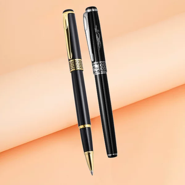 Paint solid color stainless steel rod copper rod metal pull cover pen laser golden logo business gift signature gel pen