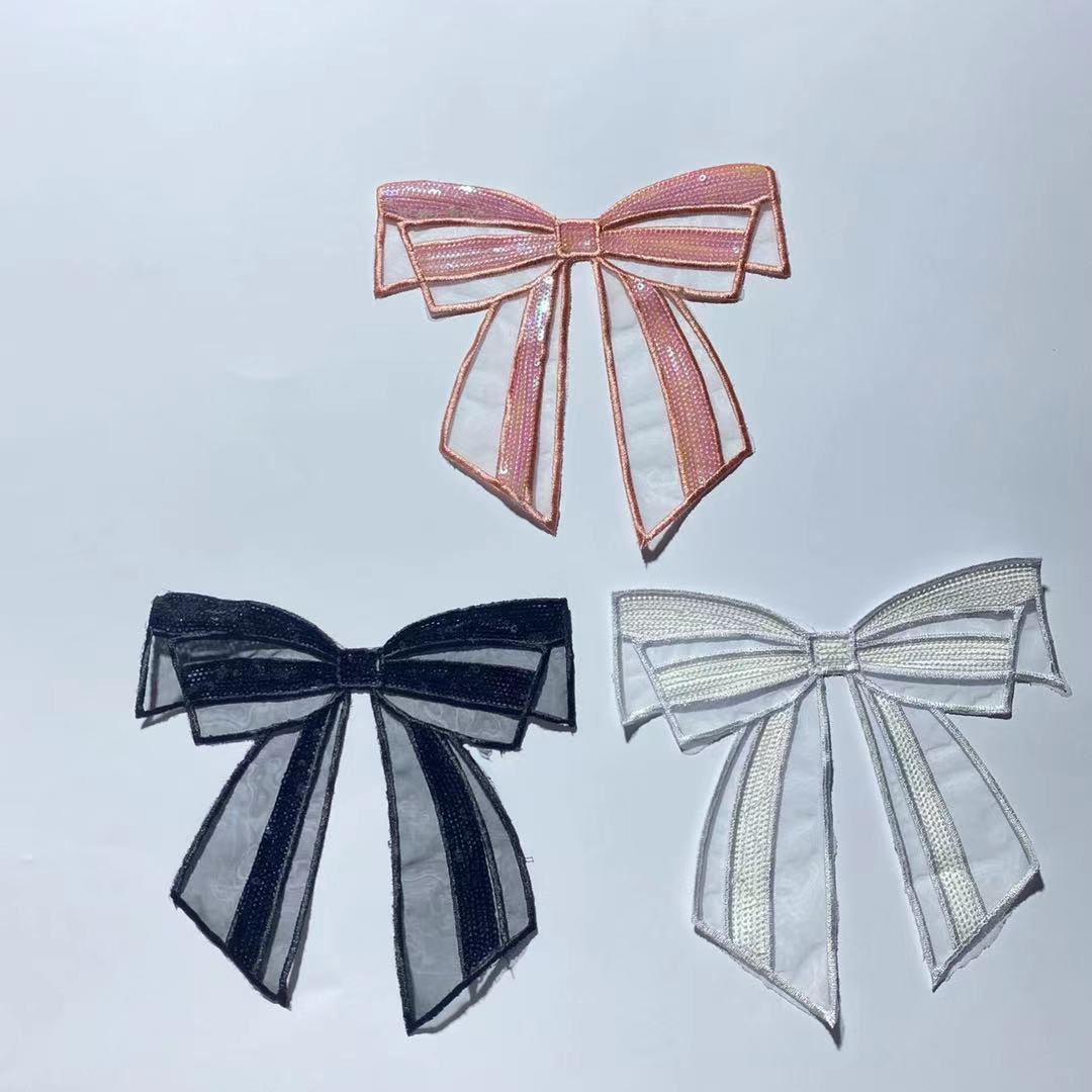 2021新款电脑亮片绣花蝴蝶结装饰服装DIY饰品补丁