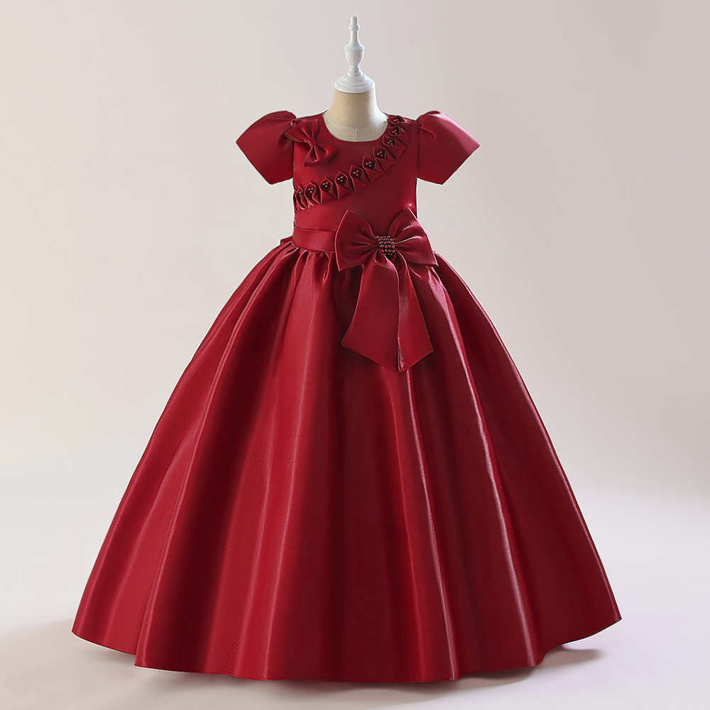 Vestido de princesa 2026 para niñas con lazo de tela, vestido de noche largo para niñas mayores, vestido para presentaciones de piano.