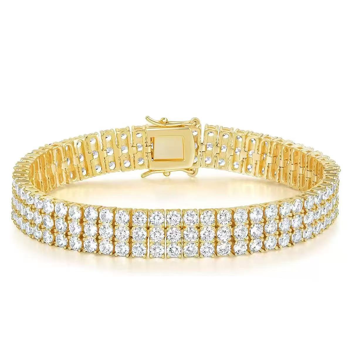 Three rows of gold 9mm / 6inch bracelet (about 16cm long)