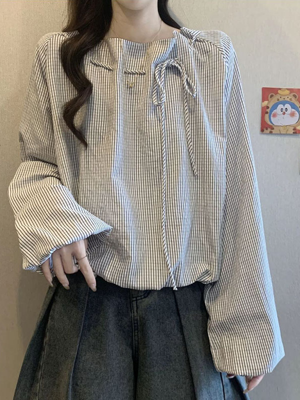 2025新款爆款条纹长袖衬衫大码胖MM秋季巨好看小衫显瘦遮肚上衣女|undefined