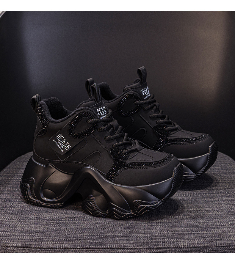 Giày sneaker nữ đế dày chunky tăng chiều cao ẩn dây buộc thời trang — M2983 lớp lót đơn màu nâu, M2983-1 plus nâu nhung, M2983-1 plus nhung xám, M2983 lớp lót đơn màu xám chi tiết 16