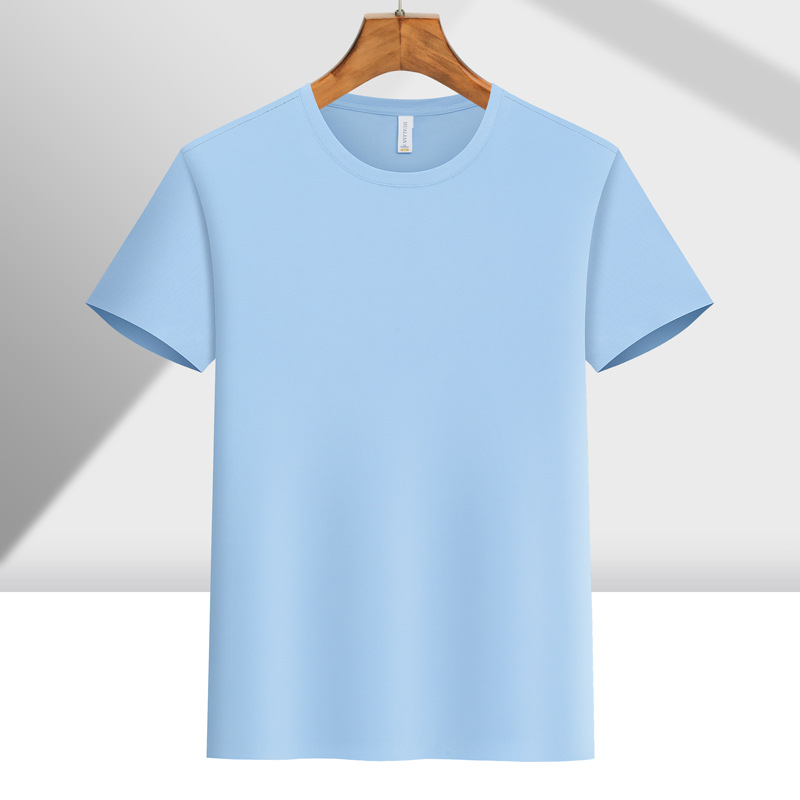 Camiseta de trabajo de alta gama, sin costuras, de nailon, con cuello redondo, manga corta, impresión de logotipo personalizado, uniforme de equipo para hombres y mujeres, bordado deportivo ejecutivo.