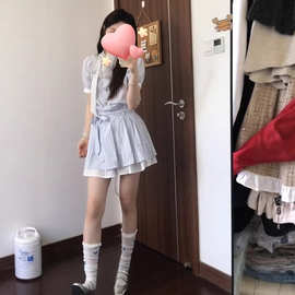 夏季新款拼接撞色条纹衬衫短袖连衣裙女夏季新款修身显瘦通勤短裙