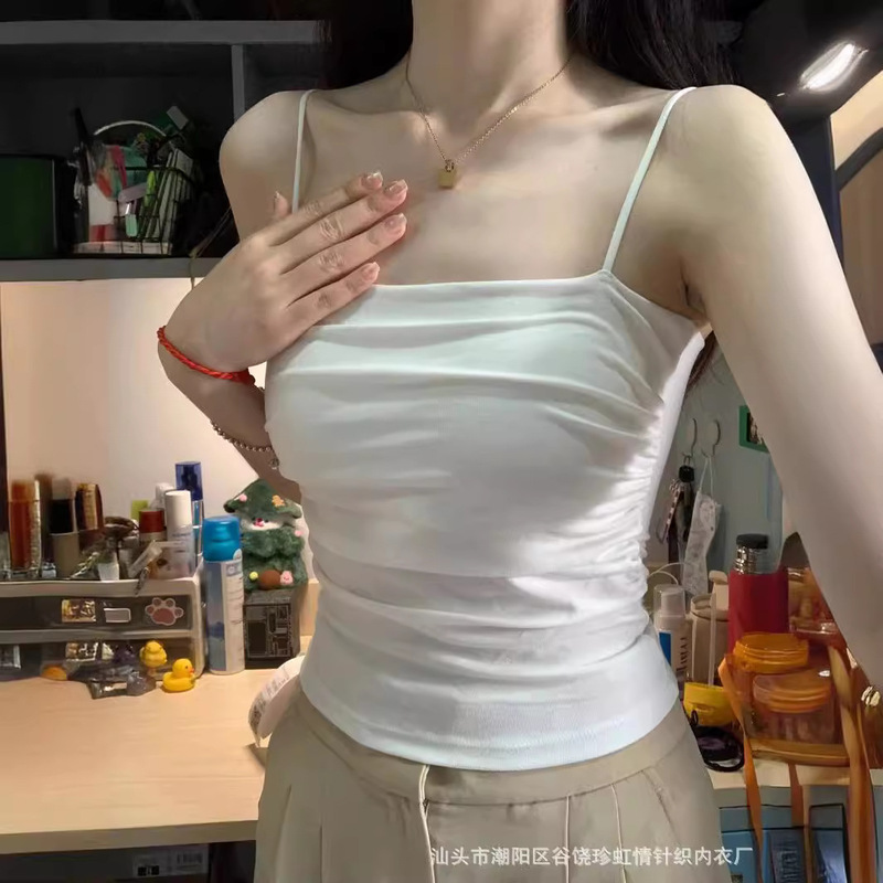 Zhen Hong Qing All-match Thin Shoulder Strap Bra Small Sling Flat Mouth Women's Vest Inner Wearing Outer Wearing Fixed One-piece Cup Slim