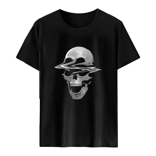 Men's American Style Skull Pattern Trendy T-Shirt Loose Unisex Plus Size Short Sleeve Casual Top