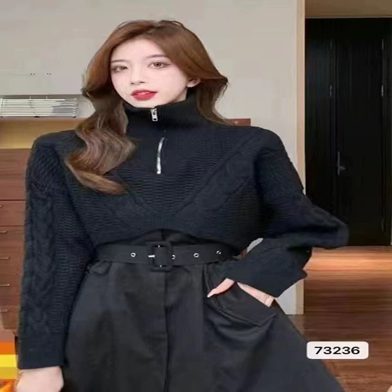  oversize полупальто? Нужно аккуратно: Oversize demi‑season sweater with zipper, Korean style, half‑zip stand collar, one size